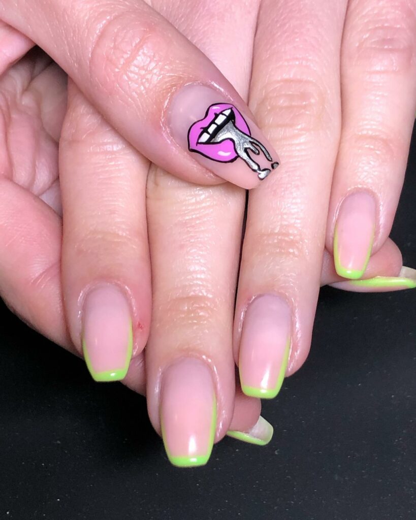 Try in 2024: 50 Latest Neon Green Nail Designs 46 edgy neon green french nails