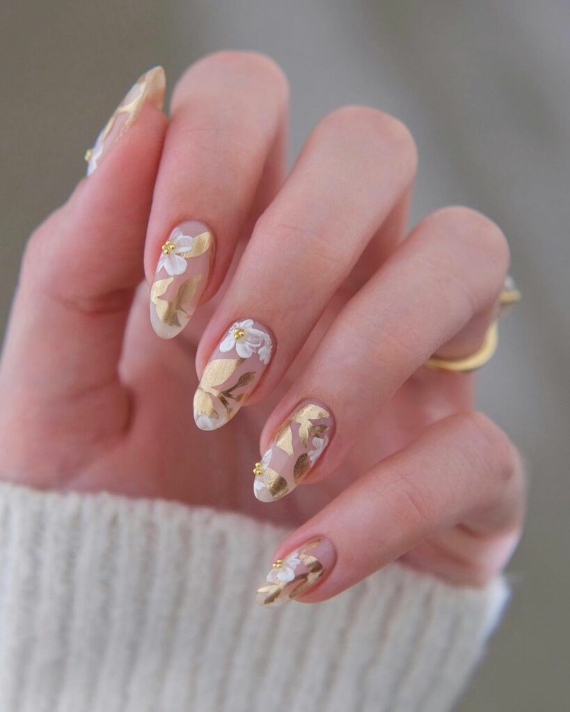 Indulge in 40 Marble Nail Designs for 2024 33 floral marble nails