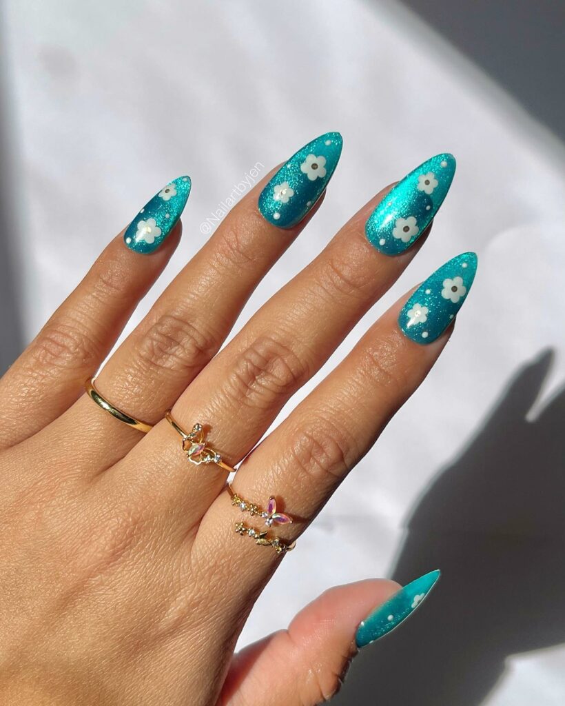 37 Latest Teal Nail Designs To Try In 2024! 25 Floral Teal Nails