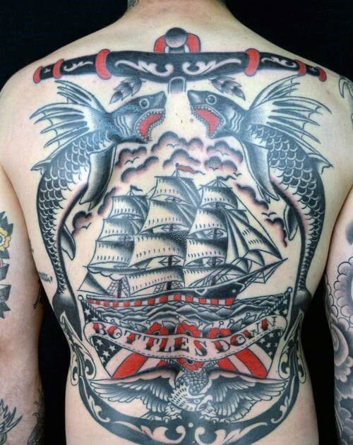 28 Latest Old School Tattoos To Inspire You In 2024! 18 Flying Fish With Ship Traditional Tattoo