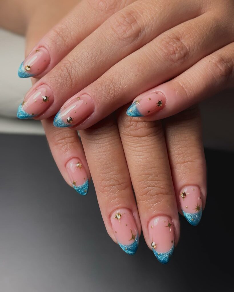 37 Latest Teal Nail Designs To Try In 2024! 44 French Teal Nails with Gems