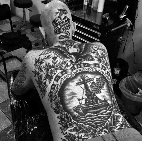 28 Latest Old School Tattoos To Inspire You In 2024! 23 Full Back Old School Tattoo