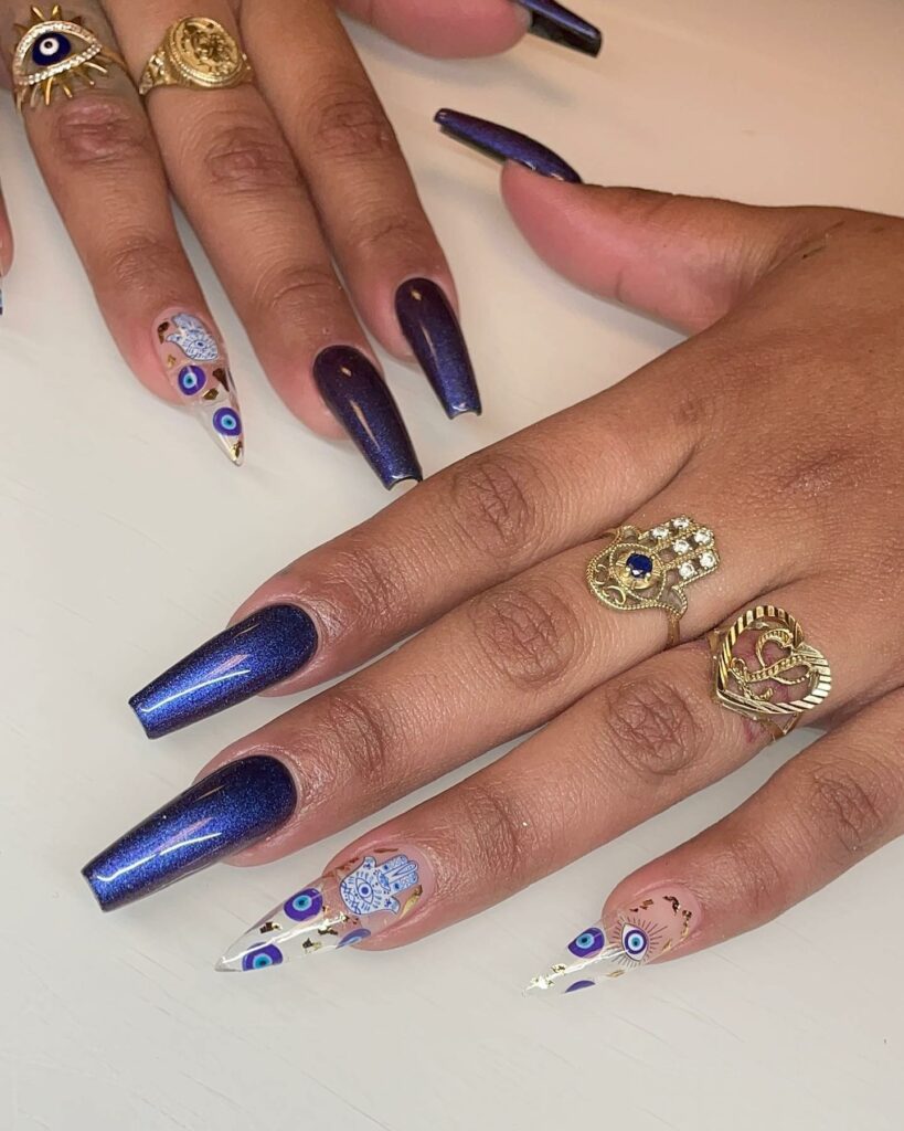 Channel Mystique with 20 Evil-Eye Nail Designs for 2024 28 gems evil eye nails