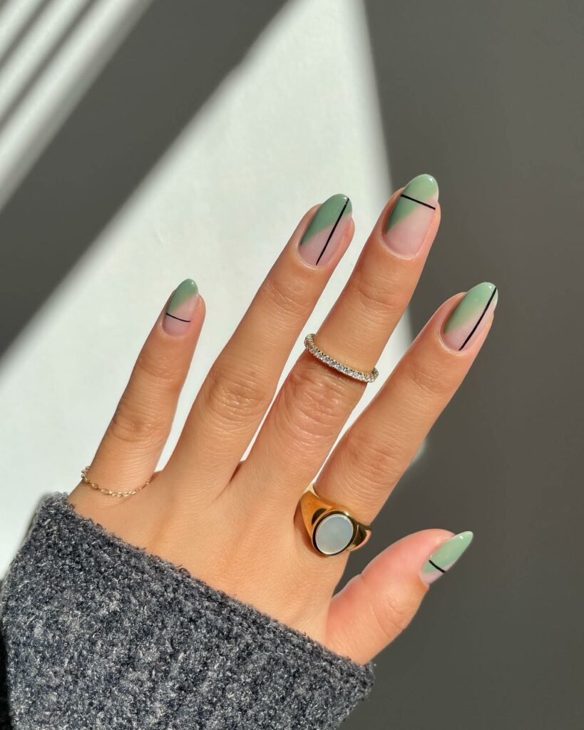 Discover 36 Sage Green Nail Designs To Try in 2024 28 geometric sage green nails