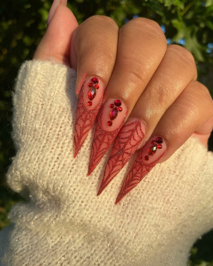 55 Latest Spider Web Nail Designs To Try In 2024! 17 glam web nails