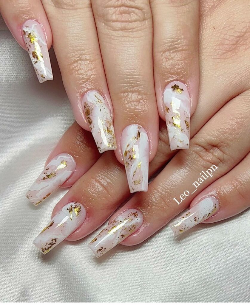 Indulge in 40 Marble Nail Designs for 2024 16 gold foil