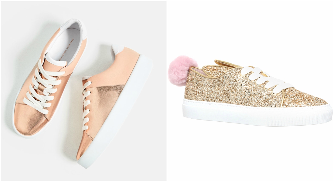 10 Easy Ways to Dress Down a Dress 31 gold-glitter-trainers-dressed-down-dress