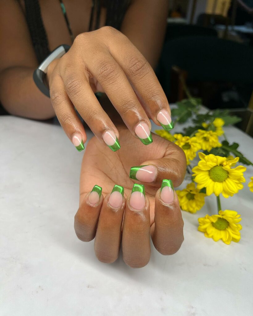 Try in 2024: 50 Latest Neon Green Nail Designs 44 green french nails