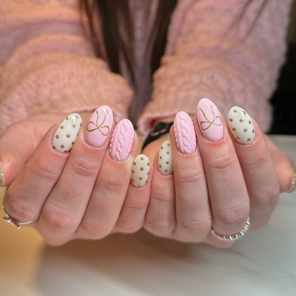 25 Latest Sweater Nail Designs To Try In 2024! 19 Divine Dots and Sweater Stripes