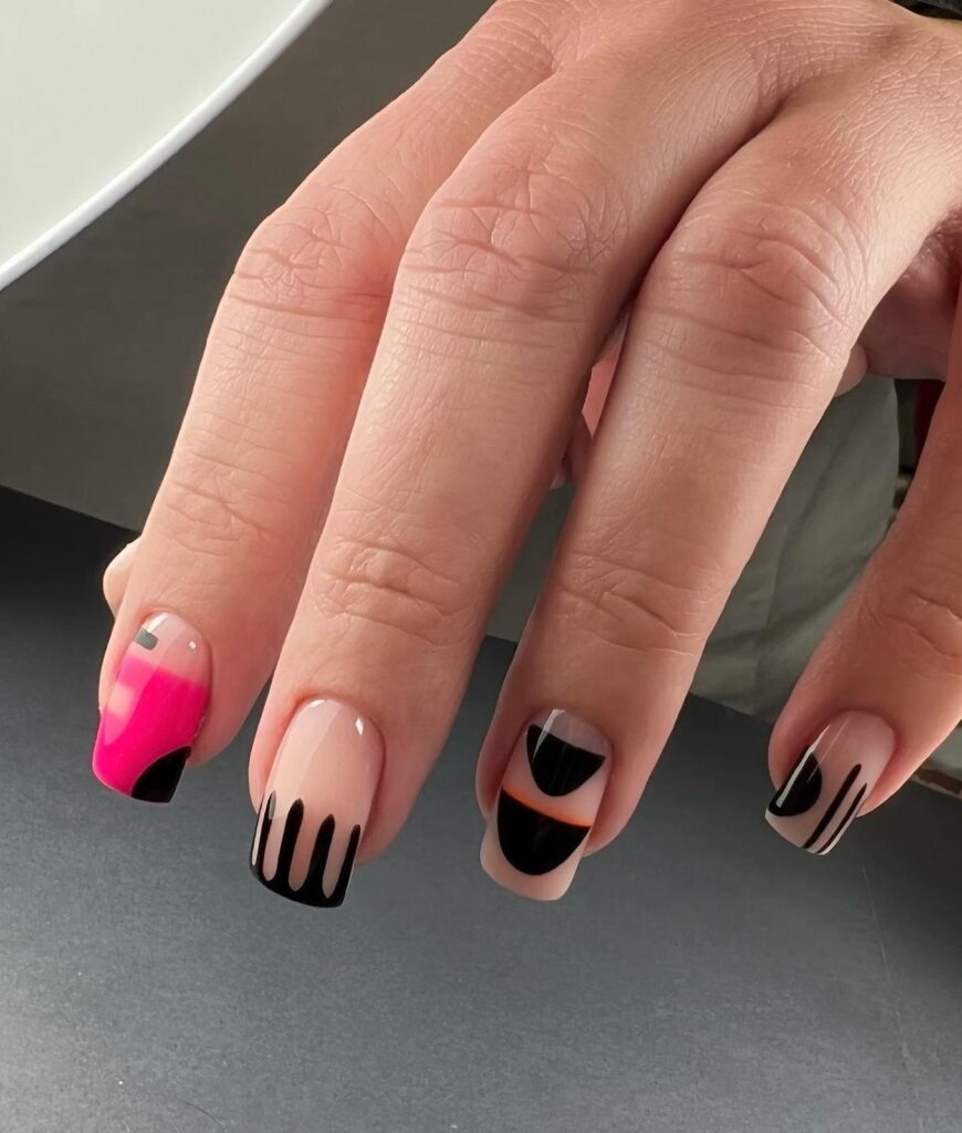 30 Latest Geometric Designs to Try In 2024! 23 Abstract Pink and Black Combo