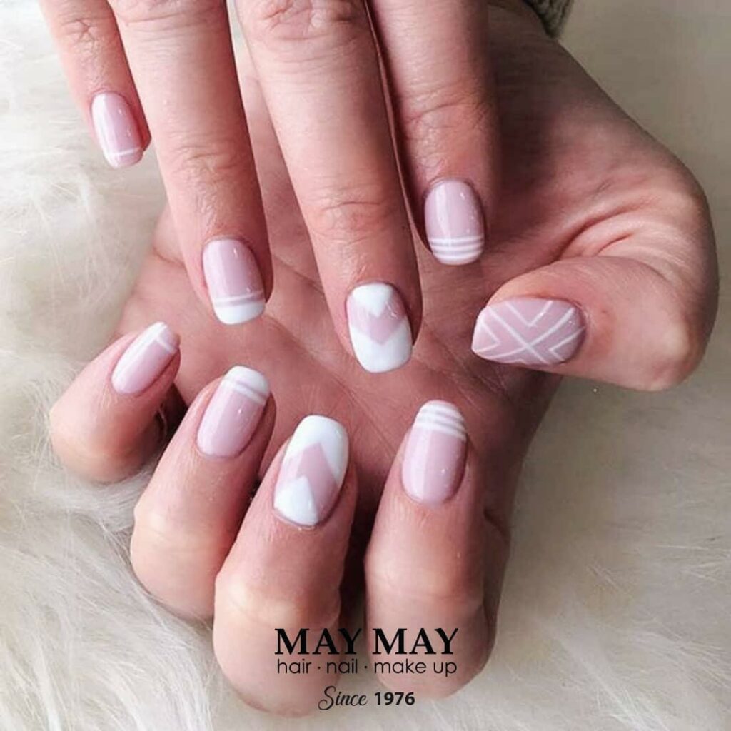 30 Latest Geometric Designs to Try In 2024! 22 White and Nude Fun Geometric Pattern