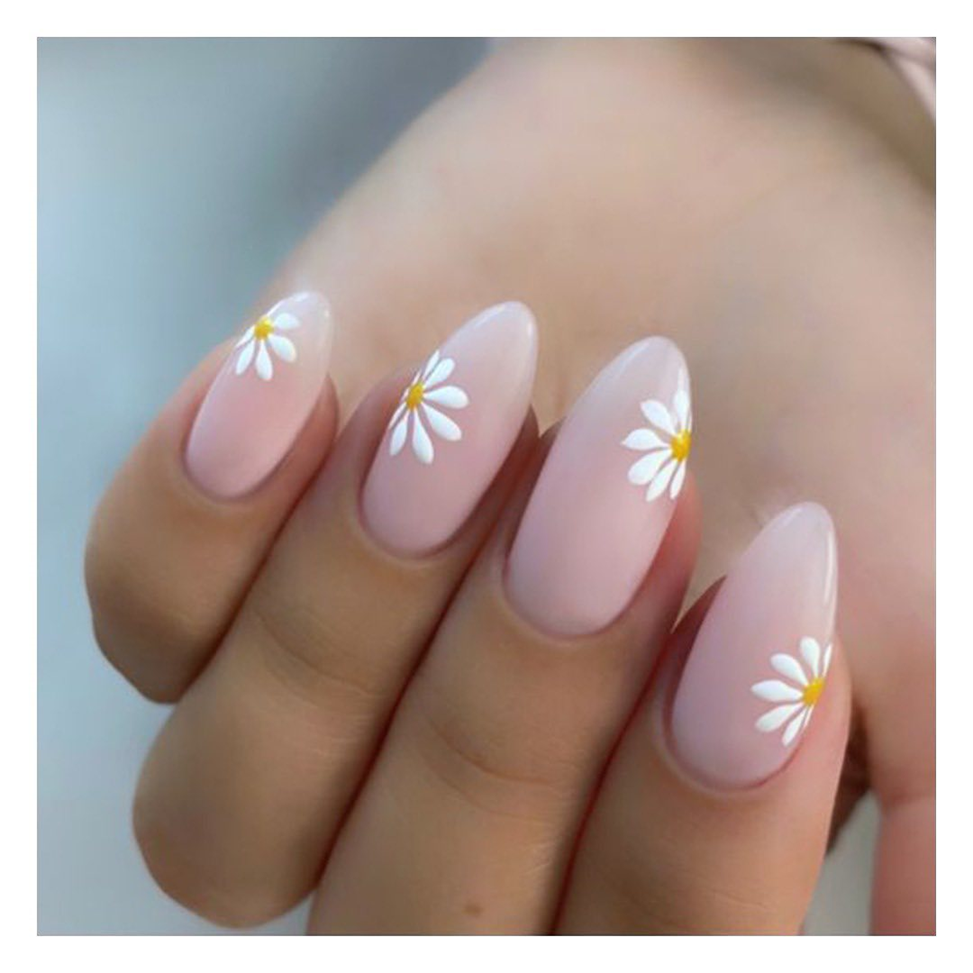 34 Latest Floral Nail Designs To Try In 2024! 96 Dewdrop Daisy Delight
