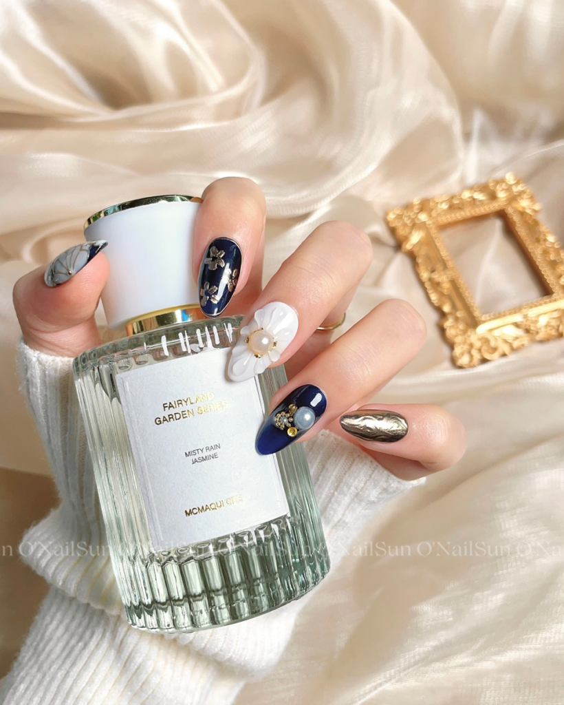 34 Latest Floral Nail Designs To Try In 2024! 10 Sapphire Iris Bliss