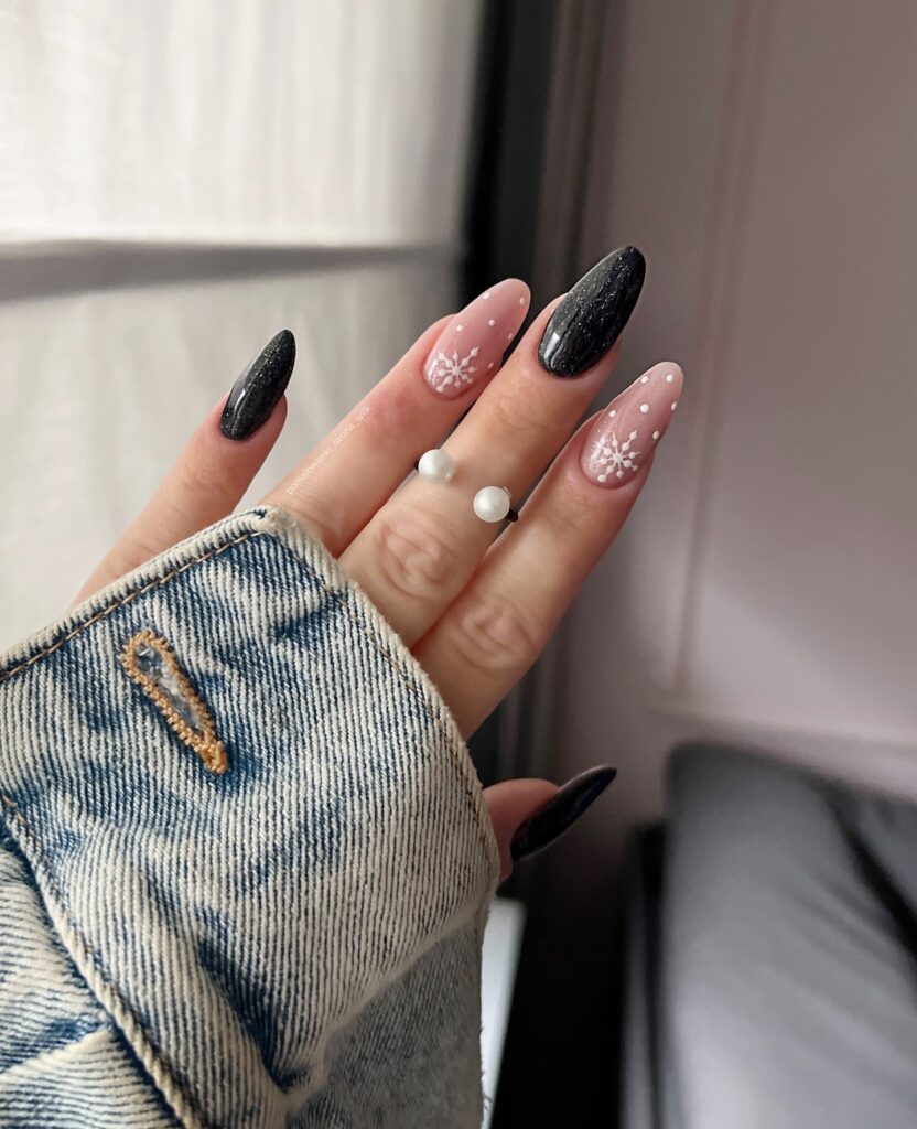 39 Latest Chic Winter Nail Designs to Try in 2024! 15 Charcoal Grey Christmas Nails with a Festive Sparkle