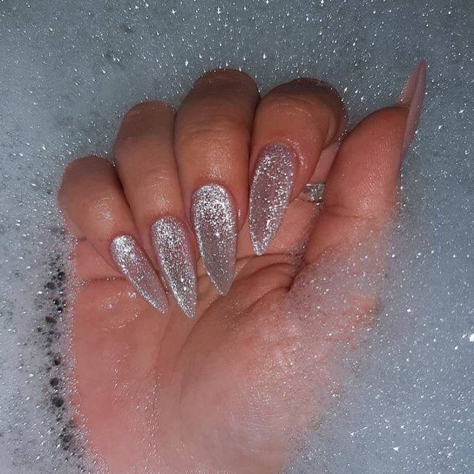 39 Latest Chic Winter Nail Designs to Try in 2024! 24 Charcoal Grey Christmas Nails with a Festive Sparkle