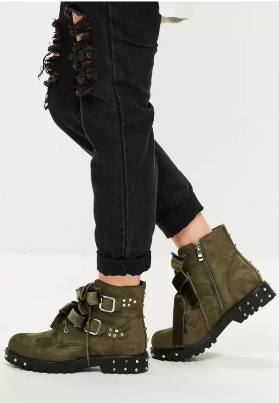 khaki suede buckle bow detail boots – $76