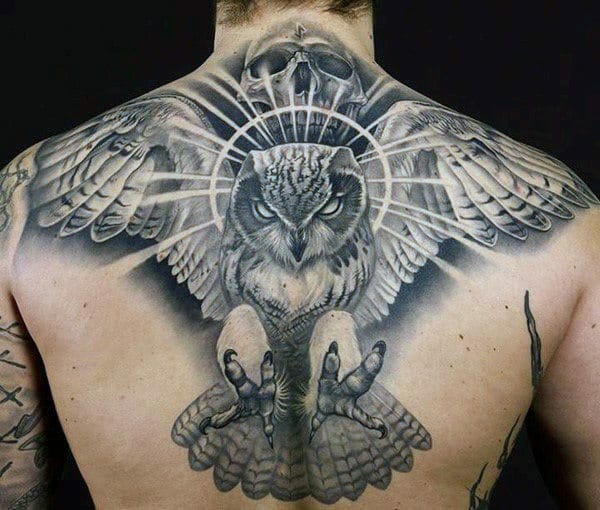 33 Latest Owl Tattoos To Inspire You In 2024! 11 Male Owl Back Tattoo