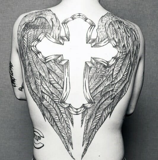 33 Latest Cross Tattoos To Inspire You In 2024! 18 Winged Cross Back Tattoo