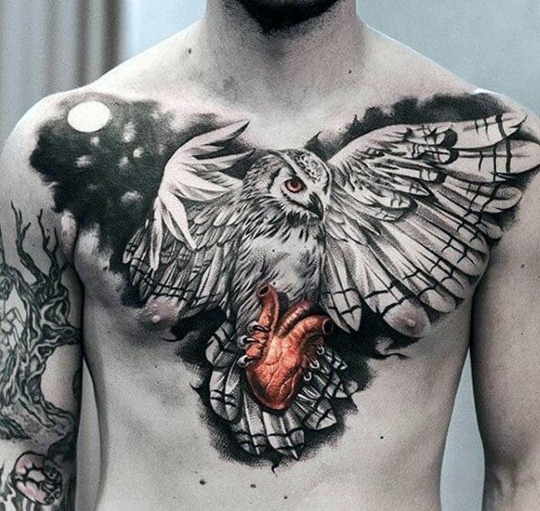 33 Latest Owl Tattoos To Inspire You In 2024! 34 Owl Flying with Heart Tattoo