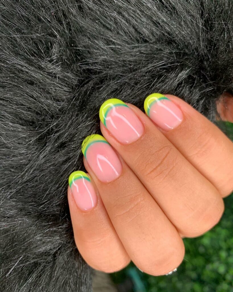 Try in 2024: 50 Latest Neon Green Nail Designs 13 neon french nails