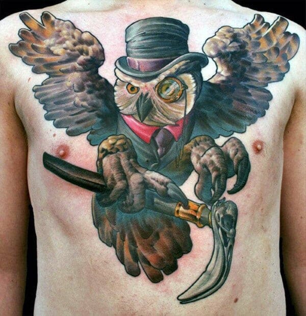 33 Latest Owl Tattoos To Inspire You In 2024! 31 Owl With Hat Tattoo