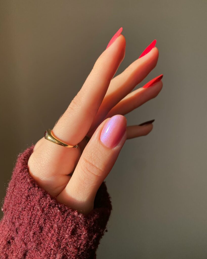 Latest Red to Pink Color Palette Nail Design To Try In 2024! 12