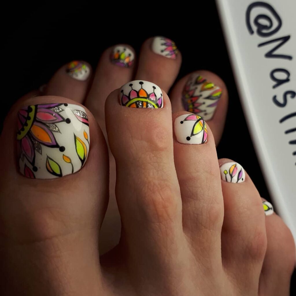 24 Latest Rainbow Art Pedicure Designs To Try in 2024! 11 Vibrant Flowers on White Background