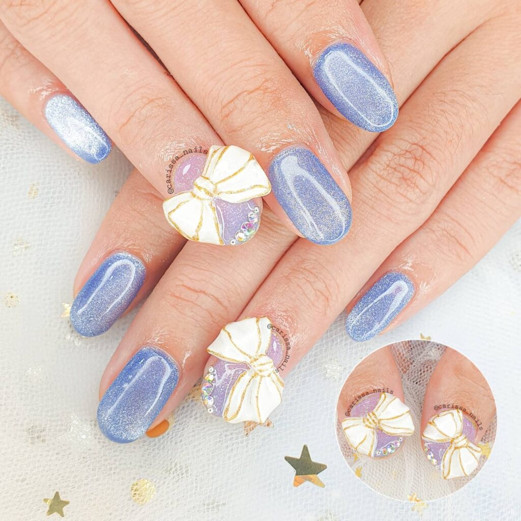 18 Latest Light Blue Nail Designs To Try In 2024! 17 ribbon baby blue nails