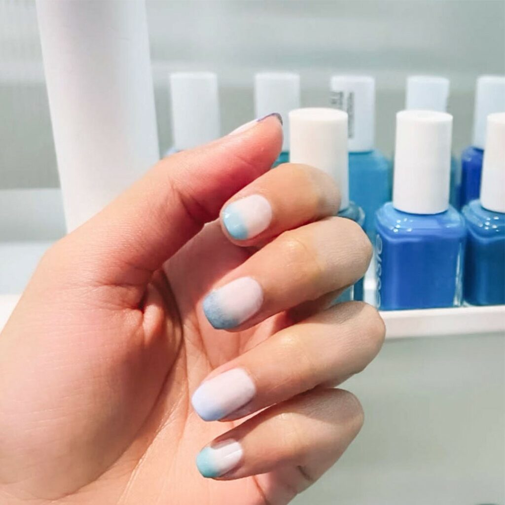 Experiment with 30 Stunning Blue Ombré Nails for 2024 16 short blue ombre nails