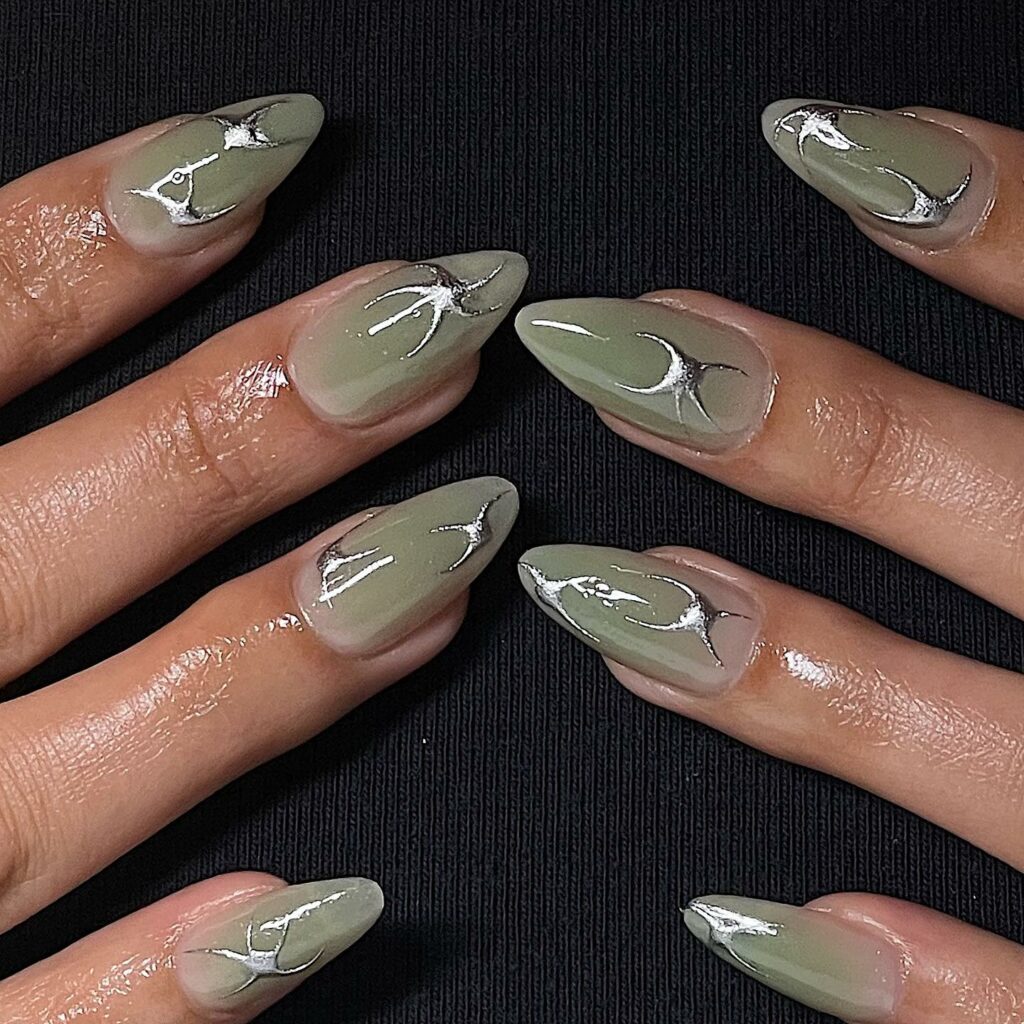 Discover 36 Sage Green Nail Designs To Try in 2024 25 silver and sage green nails
