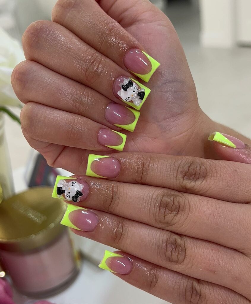 Try in 2024: 50 Latest Neon Green Nail Designs 25 smiley face