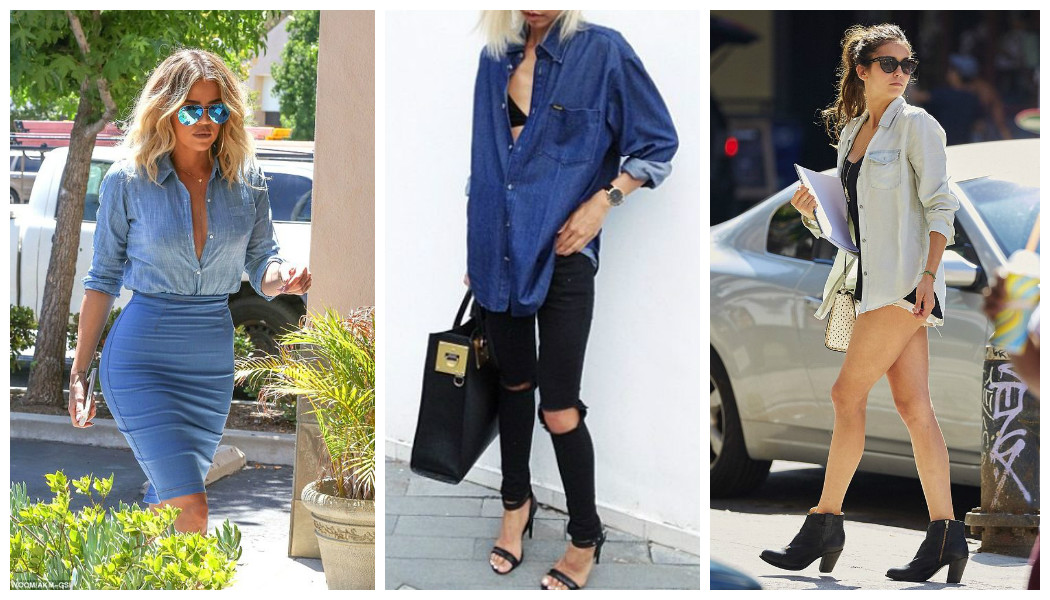 How To Wear Denim Shirts 39 summer denim shirts khloe-kardashian-nina-dobrev