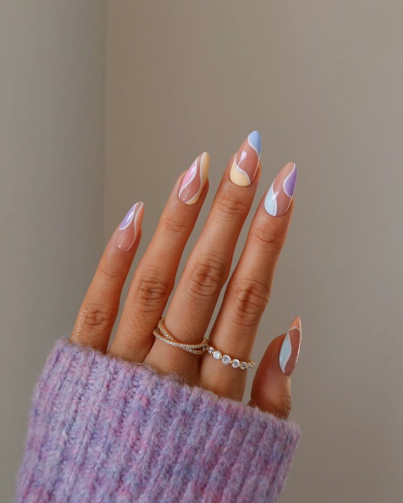 34 Latest Pastel Nail Designs To Try in 2024! 12 swirls pastel nails