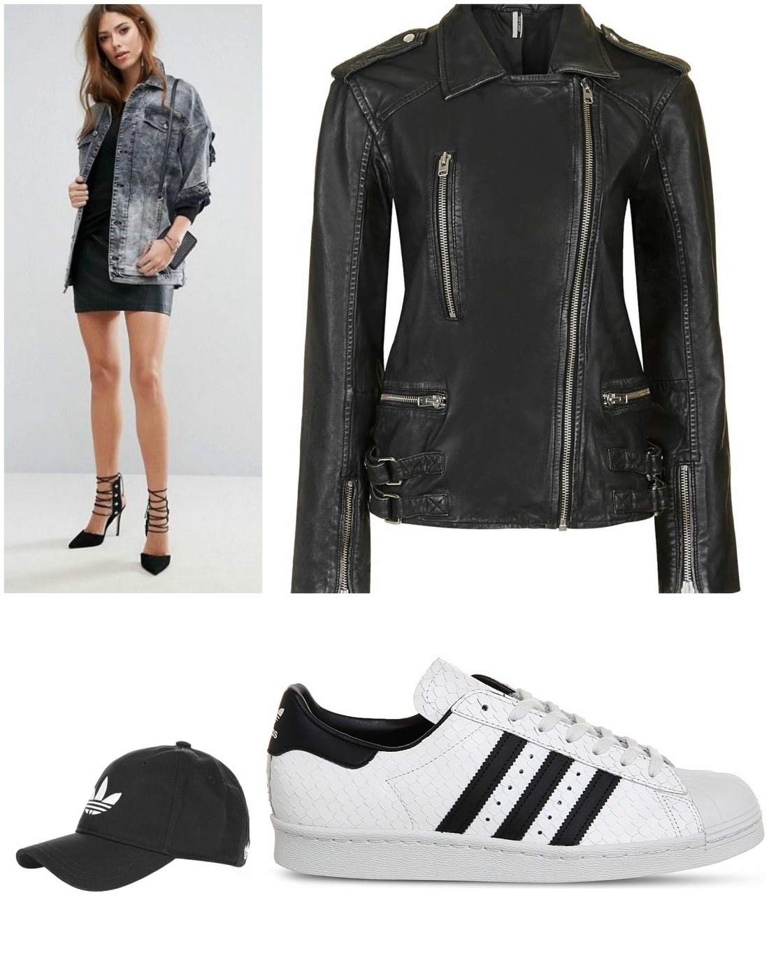 denim cap leather trainer dress down