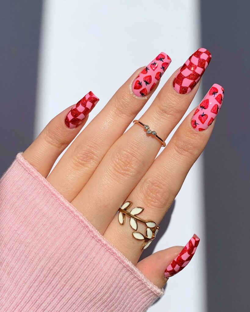 14 Cute Valentine’s Day Nail Ideas To Try in 2024! đŸ’… 18 Love Play: Vibrant Romantic Checkered Valentine's Day Nails