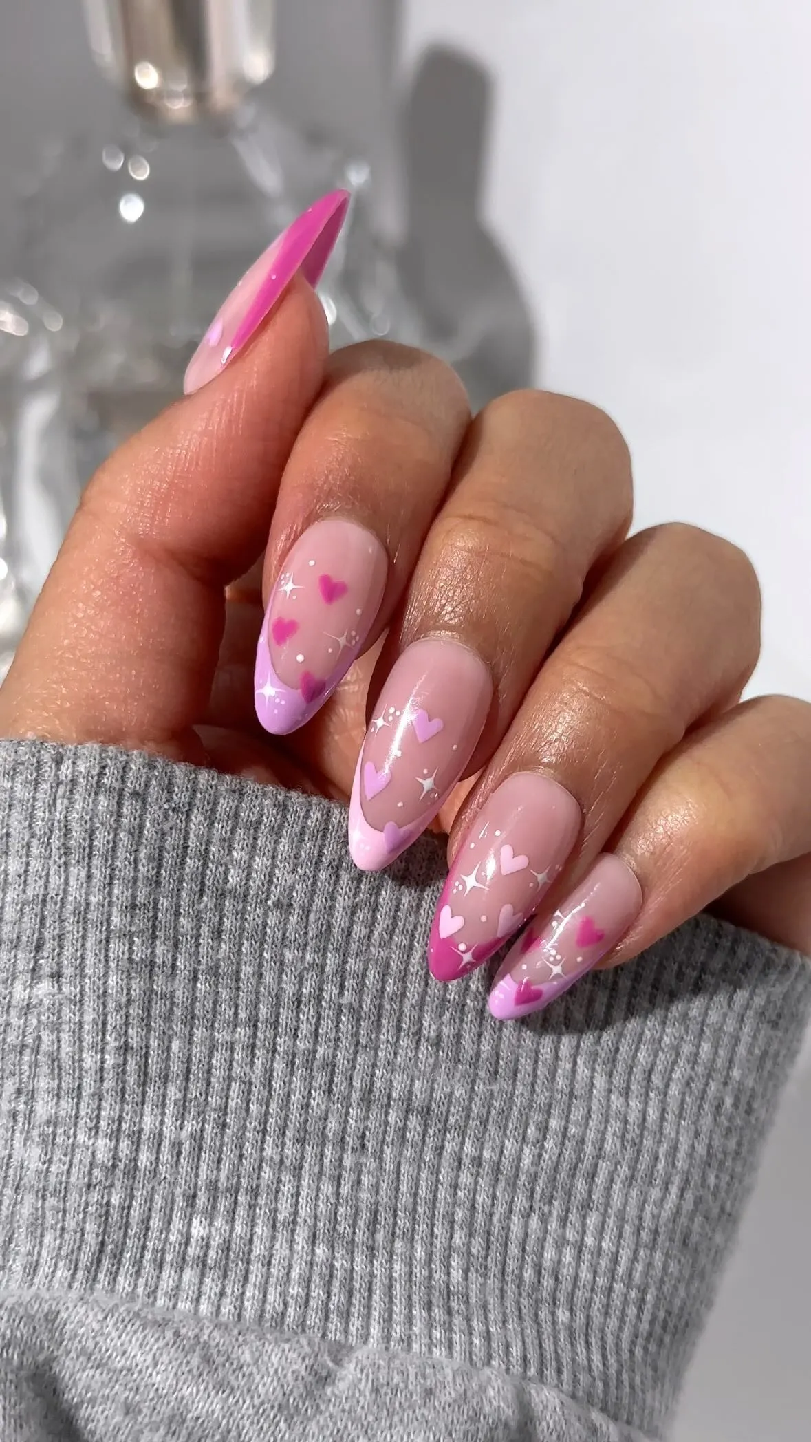16 Cute Valentine’s Day Nail Designs To Try in 2024! 💅💅 11 Love-inspired nails: pink hearts on a sheer base