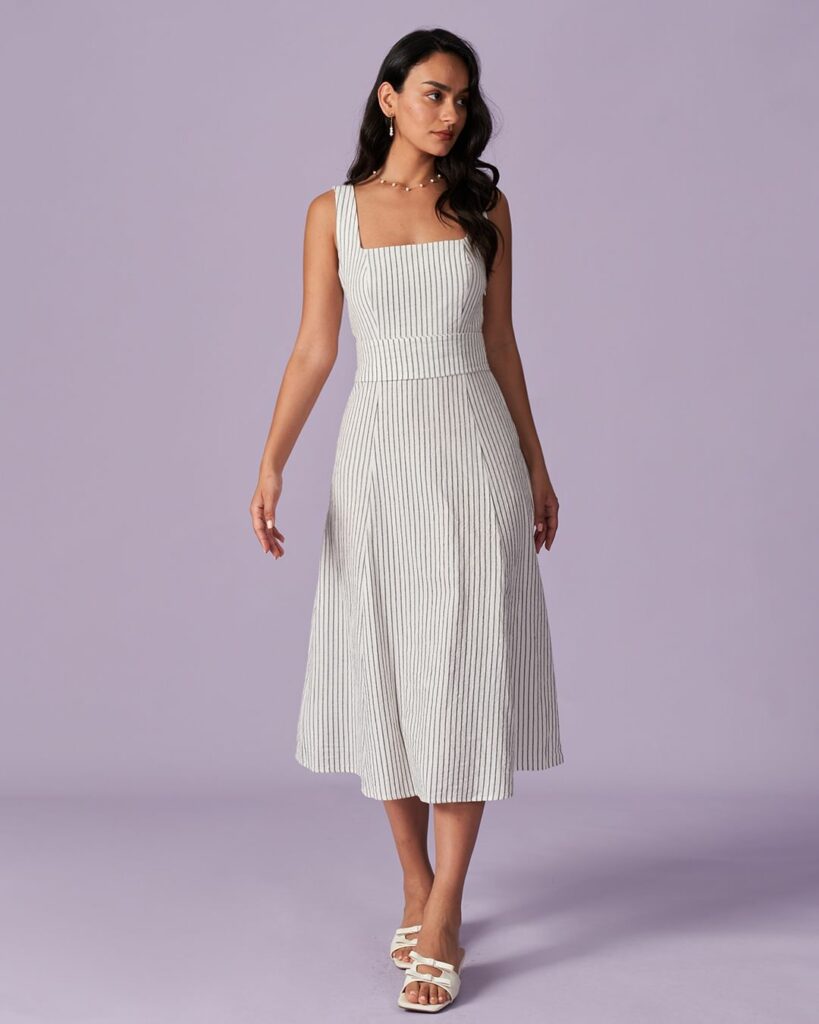 What to Wear to a White Party 18 white Square Neck Jumpsuit with Nude Heels