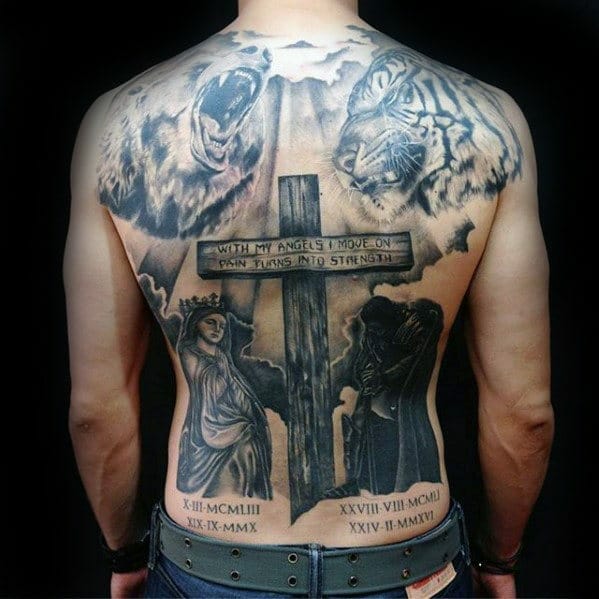 33 Latest Cross Tattoos To Inspire You In 2024! 19 Wooden Cross back Tattoo