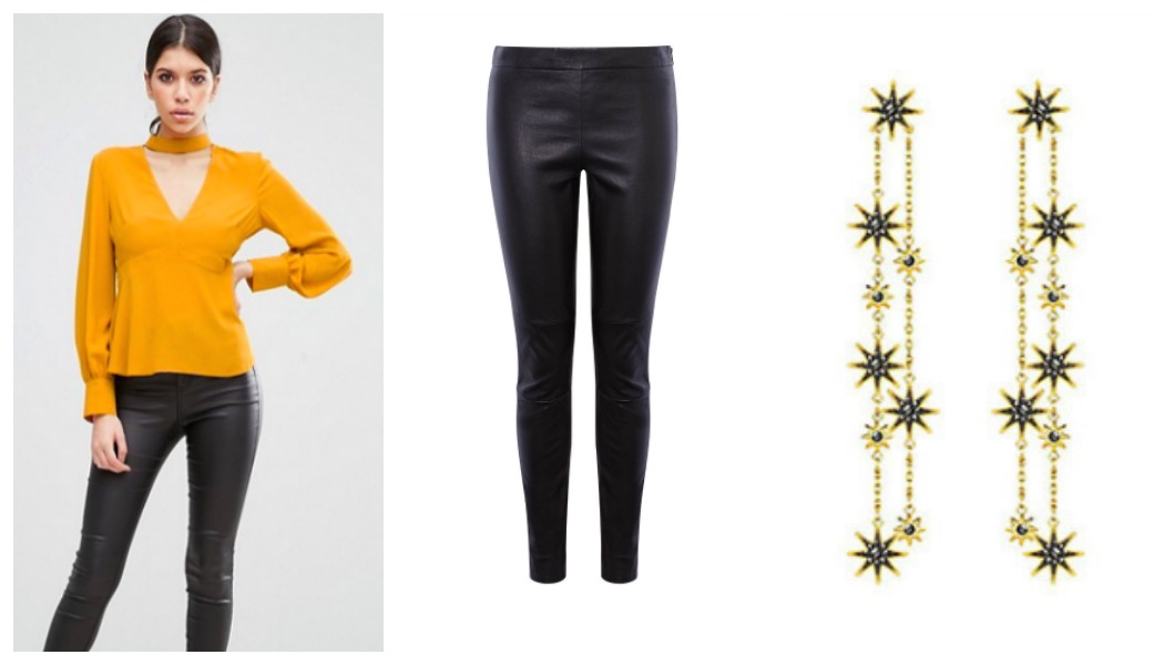 What To Wear For New Year's Eve 13 yellow-top-leather-trousers-earrings-outfit-grid New Year's Eve