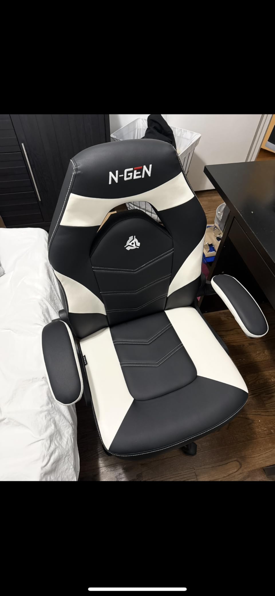 N-GEN Video Gaming Chair Ergonomic Computer Desk Office Chair with Lumbar Support Adjustable Height Swivel Wheels Flip-Up Arms PU Leather Home and Office (Black) customer photo 1