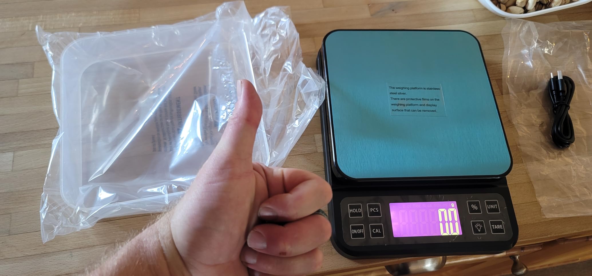 BOMATA Large Kitchen Scale with 0.1g High Precision, 5kg/11lb Bakery Scale with Percentage Function, USB Rechargeable, Stainless Steel Pan customer photo 1