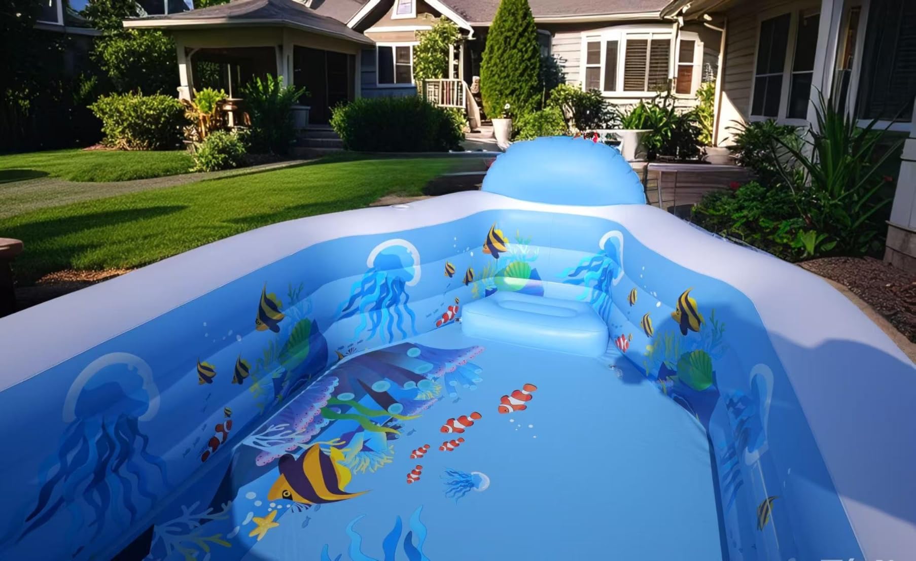 Inflatable Pool with Canopy, Large Inflatable Swimming Pool for Kids, Adult, Blow Up Pools with Seats, Backrest (118