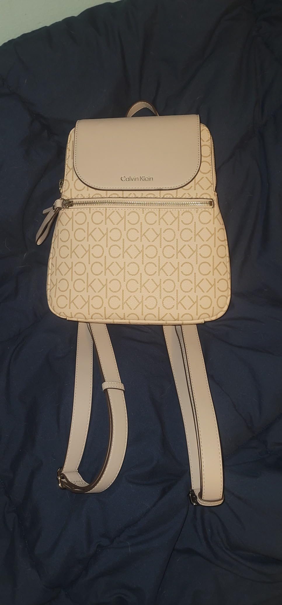 Calvin Klein Women's Elaine Signature Key Item Flap Backpack, Brown/Khaki/Luggage Saffiano, One Size customer photo 2