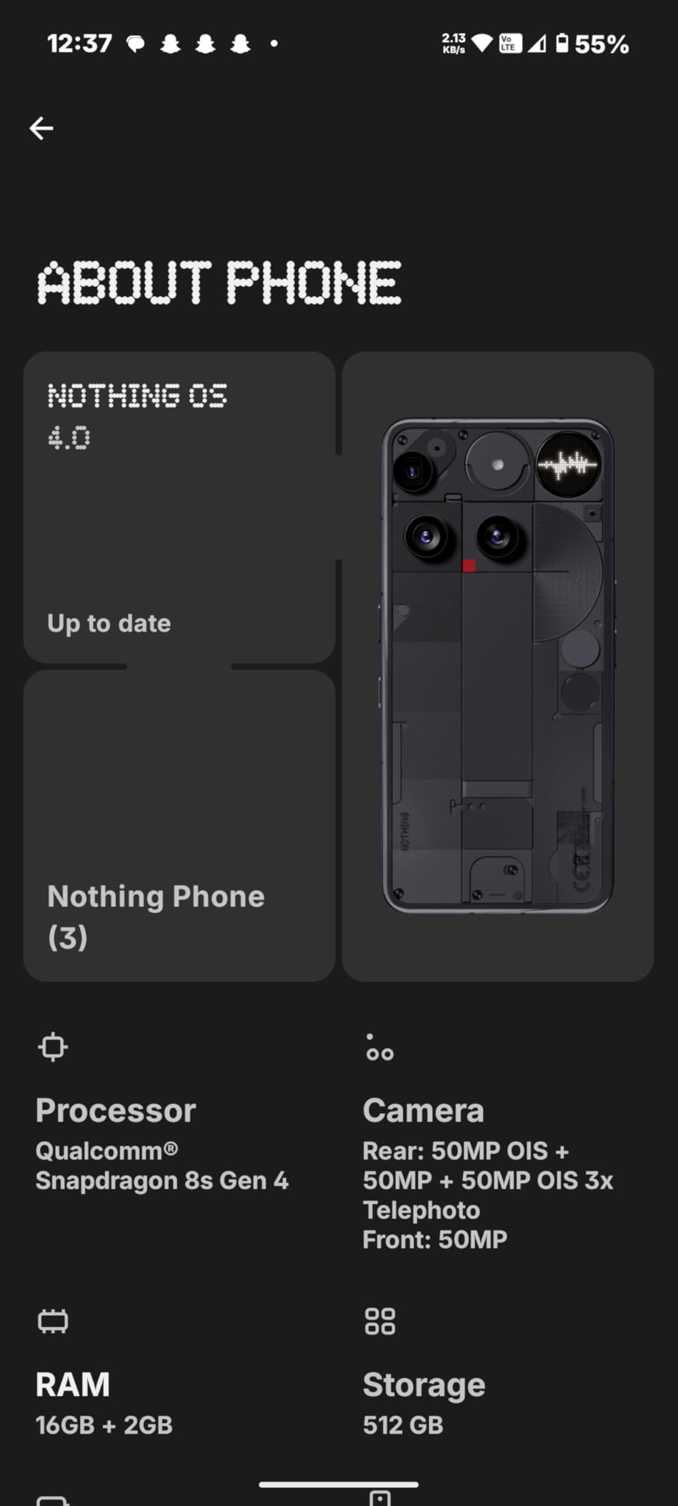 Nothing Phone (3) Cell Phone, 5G Unlocked Phones 256GB, Android 15, Snapdragon 8s Gen4, AI Mobile Phones with Four 50MP Cameras and AMOLED Display, 5150mAh, Glyph Interface, Smartphone Black customer photo 2
