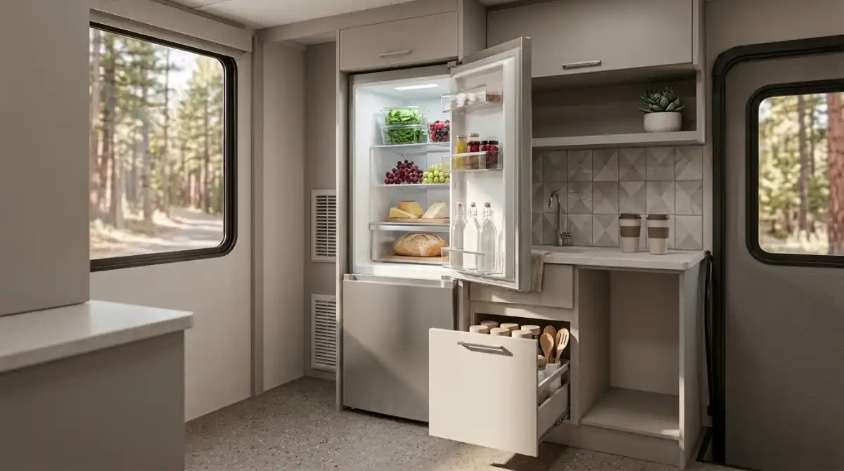 Best 32 Inch Wide Refrigerator 2026: 8 Models Tested Modern 32 inch wide refrigerator installed in a small kitchen with space-saving design and efficient storage features