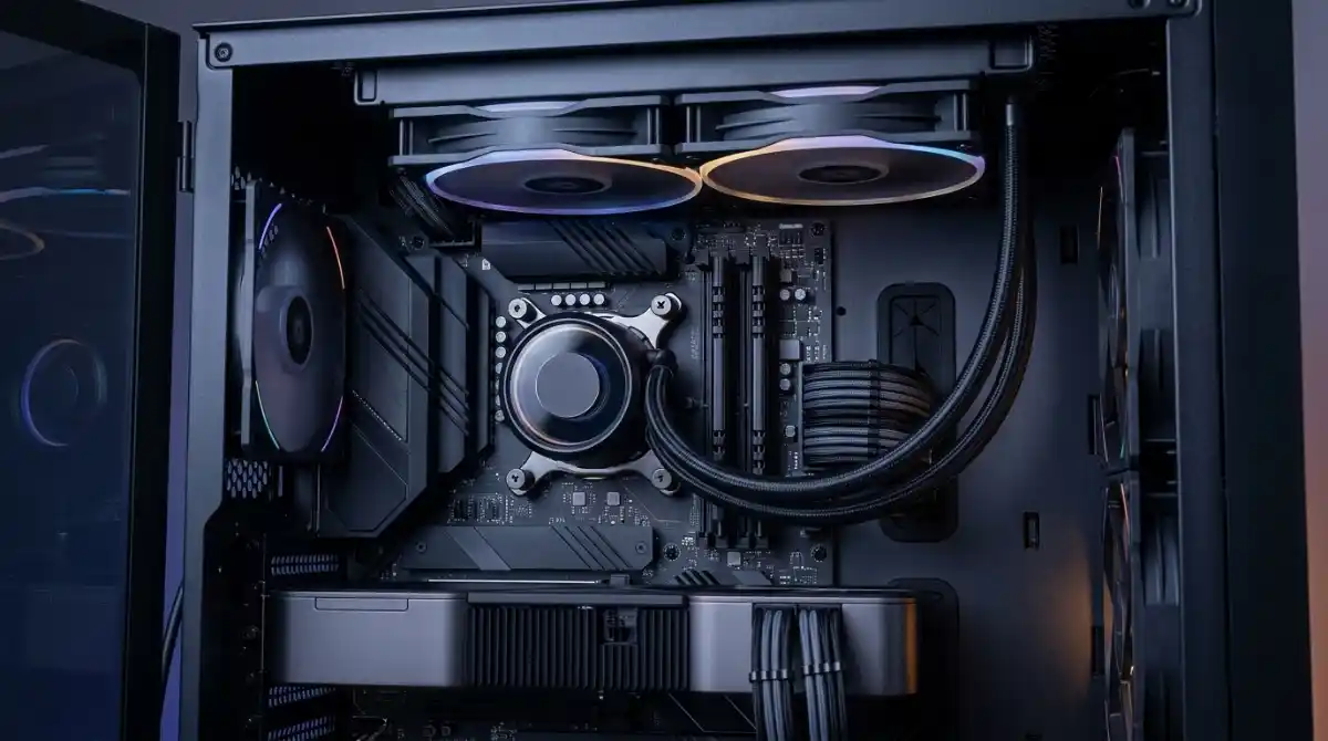 Best CPU Water Coolers (2026): 6 Top-Rated AIO Coolers Tested Modern PC build with an all-in-one liquid CPU cooler installed showing radiator fans and RGB cooling components