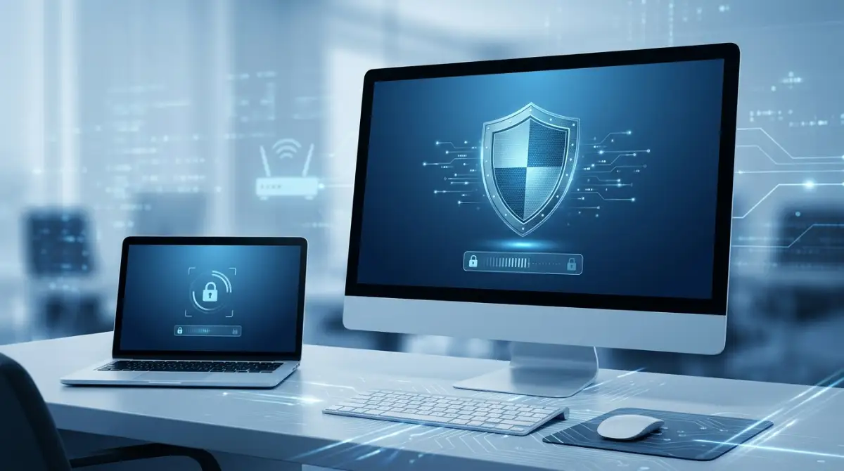 Best Free Antivirus 2026: 8 Top Security Solutions Tested Modern computer displaying antivirus protection with a secure shield icon and malware scanning interface