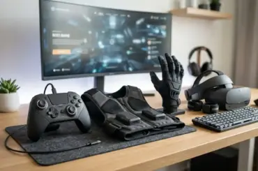 Modern haptic feedback devices with gaming accessories showcasing advanced vibration and tactile technology