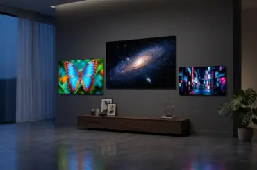 Modern OLED televisions displaying vibrant colors and deep blacks in a premium living room setup