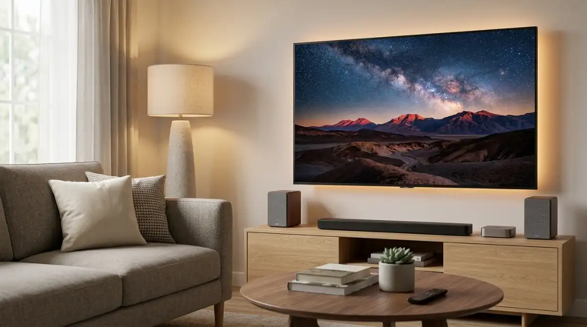 Best Picture Mode On Samsung TV 2026: Complete Guide Samsung smart TV displaying optimized picture quality in a modern living room with improved color and contrast settings